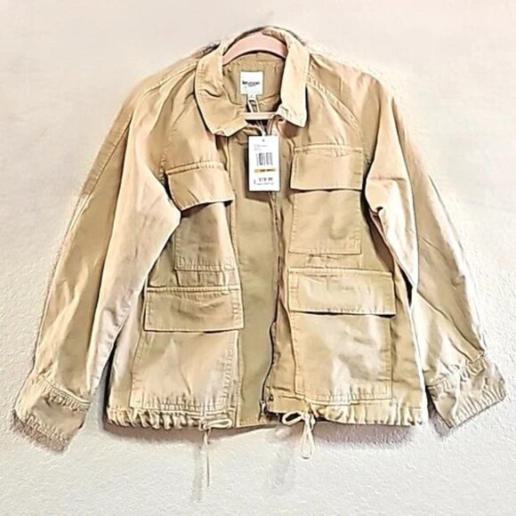 Kensie Jeans Oversized Zip Denim Khaki Lined Utility Jacket Women's S NEW NWT - Picture 1 of 10